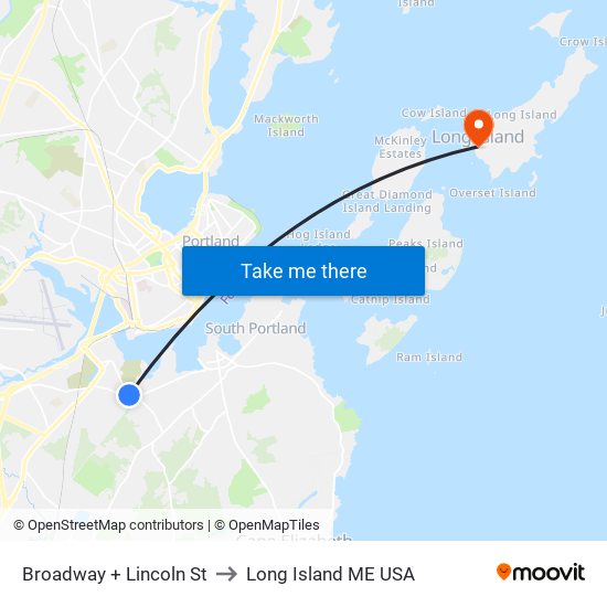 Broadway + Lincoln St to Long Island ME USA map