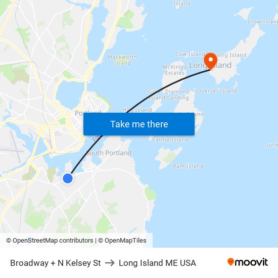 Broadway + N Kelsey St to Long Island ME USA map