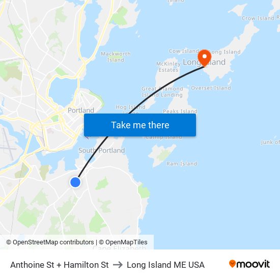 Anthoine St + Hamilton St to Long Island ME USA map