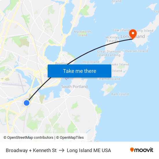 Broadway + Kenneth St to Long Island ME USA map