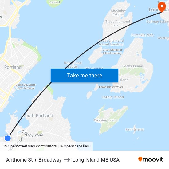 Anthoine St + Broadway to Long Island ME USA map