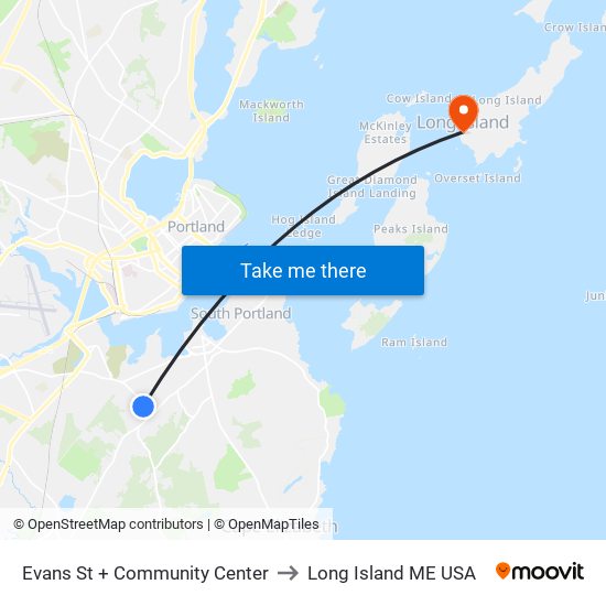 Evans St + Community Center to Long Island ME USA map