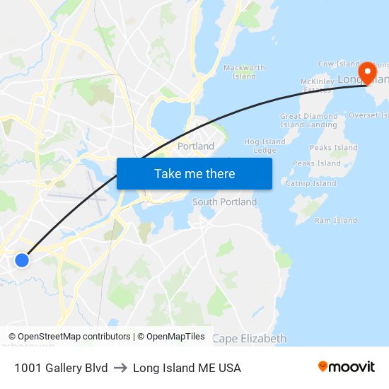 1001 Gallery Blvd to Long Island ME USA map