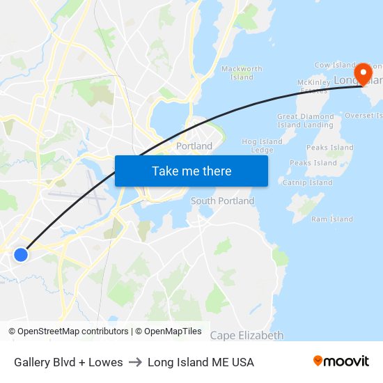 Gallery Blvd + Lowes to Long Island ME USA map