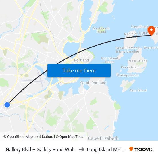 Gallery Blvd + Gallery Road Walmart to Long Island ME USA map