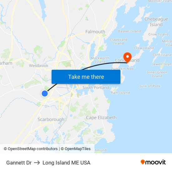 Gannett Dr to Long Island ME USA map