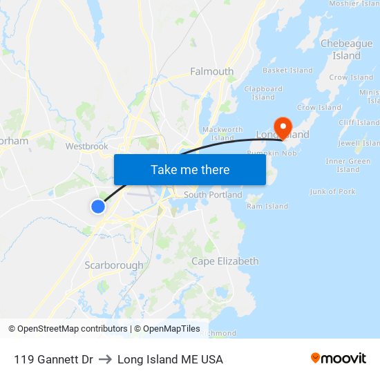 119 Gannett Dr to Long Island ME USA map