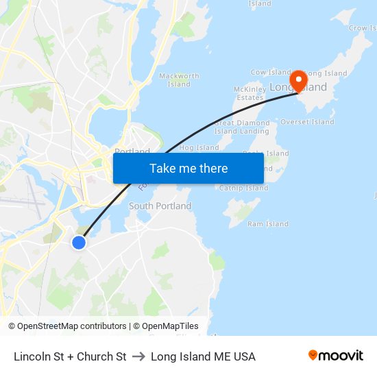 Lincoln St + Church St to Long Island ME USA map