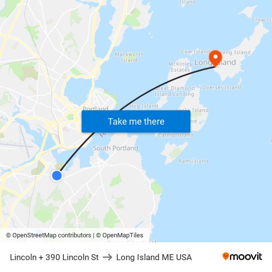 Lincoln + 390 Lincoln St to Long Island ME USA map