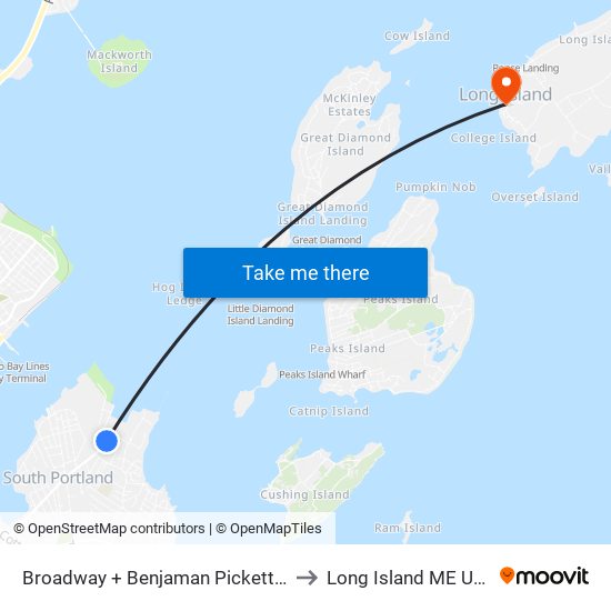 Broadway + Benjaman Pickett St to Long Island ME USA map