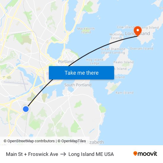 Main St + Froswick Ave to Long Island ME USA map