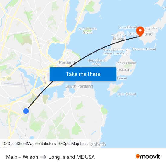 Main + Wilson to Long Island ME USA map