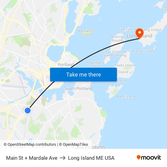 Main St + Mardale Ave to Long Island ME USA map