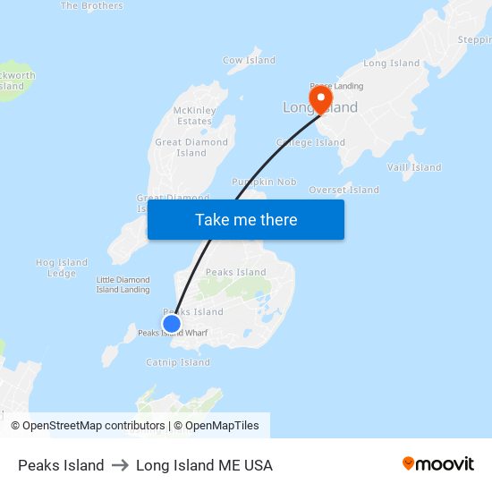 Peaks Island to Long Island ME USA map