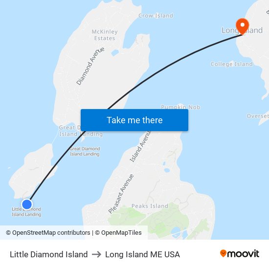 Little Diamond Island to Long Island ME USA map