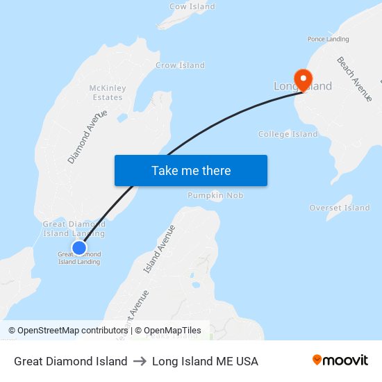 Great Diamond Island to Long Island ME USA map