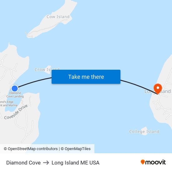 Diamond Cove to Long Island ME USA map