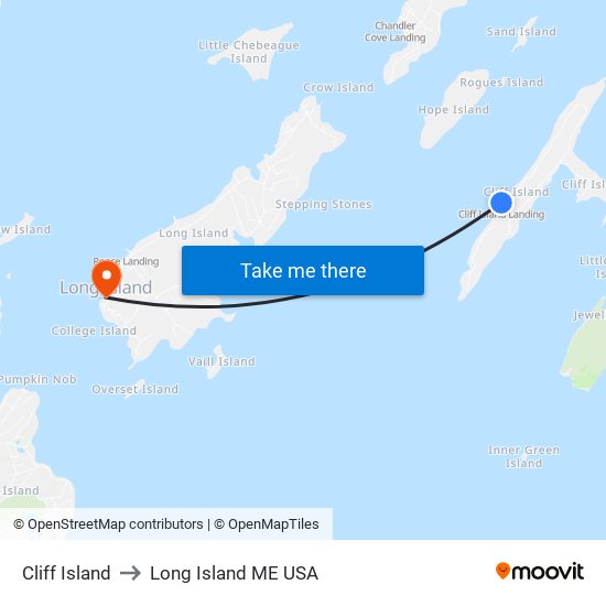 Cliff Island to Long Island ME USA map