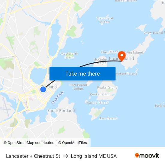 Lancaster + Chestnut St to Long Island ME USA map