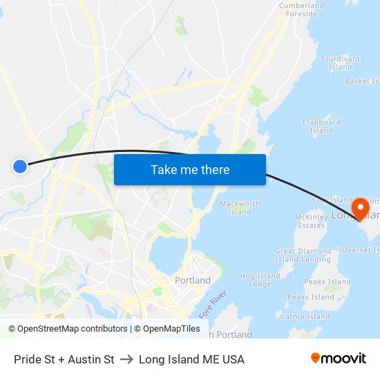 Pride St + Austin St to Long Island ME USA map