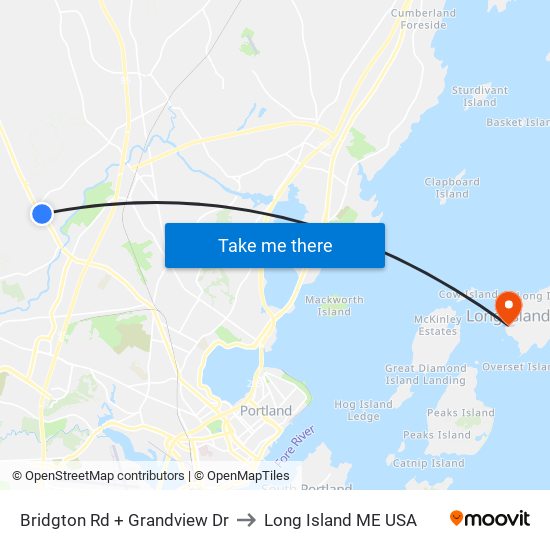 Bridgton Rd + Grandview Dr to Long Island ME USA map