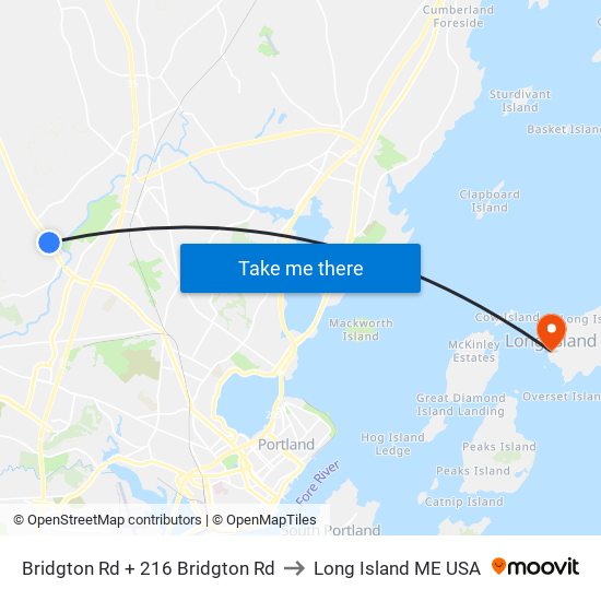 Bridgton Rd + 216 Bridgton Rd to Long Island ME USA map