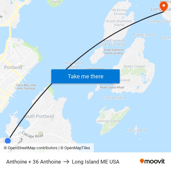 Anthoine + 36 Anthoine to Long Island ME USA map