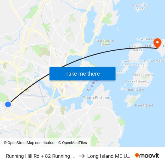 Running Hill Rd + 82 Running Hil to Long Island ME USA map