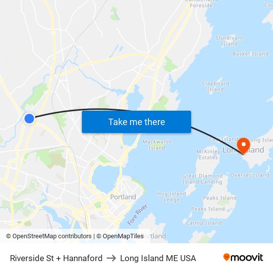 Riverside St + Hannaford to Long Island ME USA map