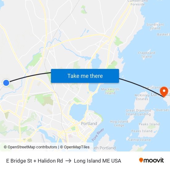 E Bridge St + Halidon Rd to Long Island ME USA map