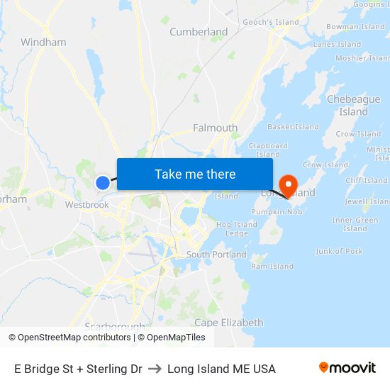 E Bridge St + Sterling Dr to Long Island ME USA map