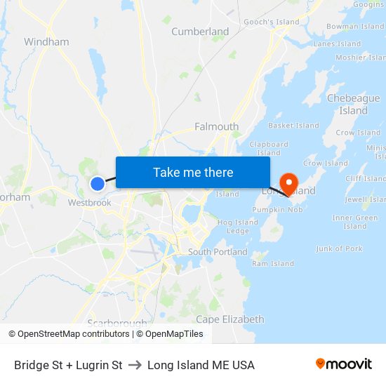 Bridge St + Lugrin St to Long Island ME USA map