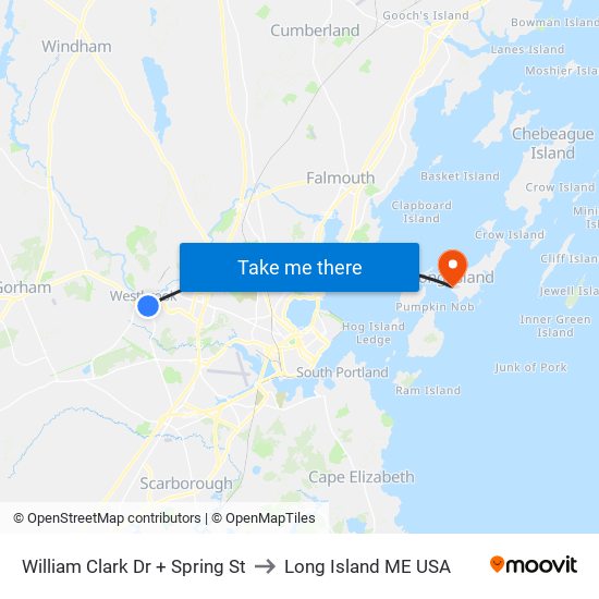 William Clark Dr + Spring St to Long Island ME USA map