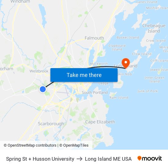 Spring St + Husson University to Long Island ME USA map