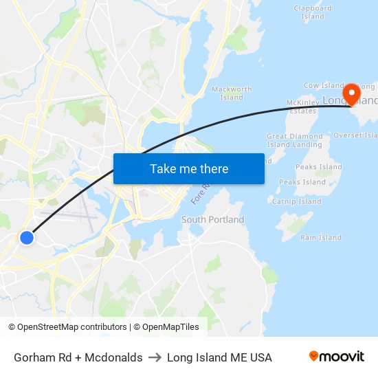Gorham Rd + Mcdonalds to Long Island ME USA map