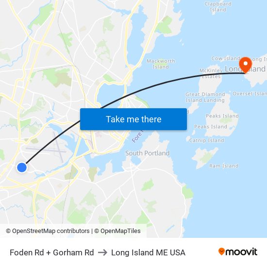 Foden Rd + Gorham Rd to Long Island ME USA map