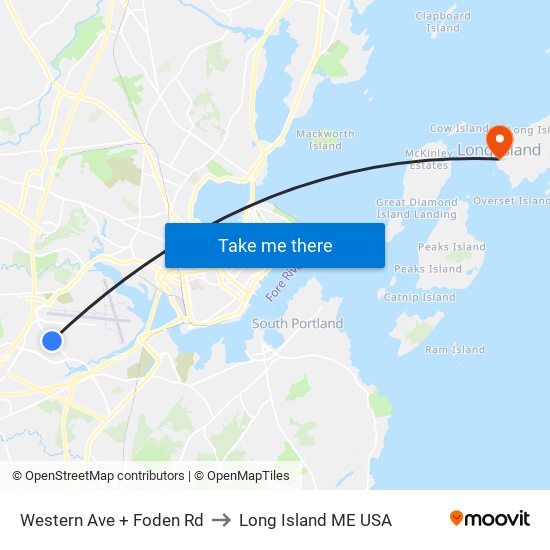 Western Ave + Foden Rd to Long Island ME USA map