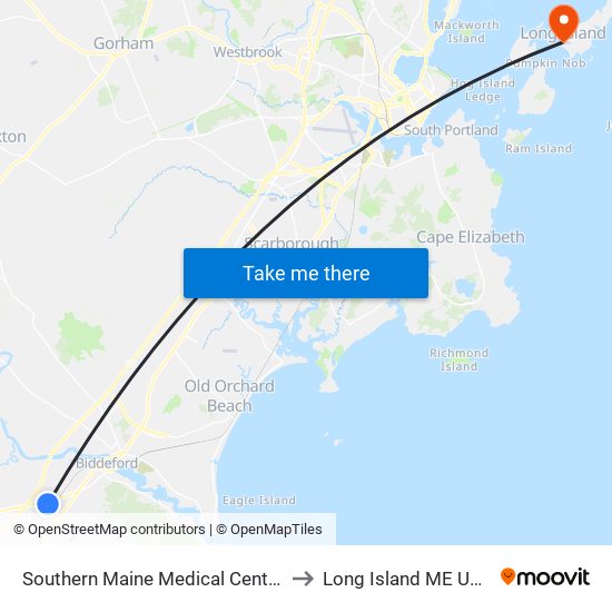 Southern Maine Medical Center to Long Island ME USA map