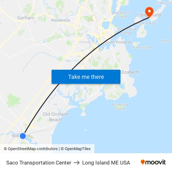 Saco Transportation Center to Long Island ME USA map