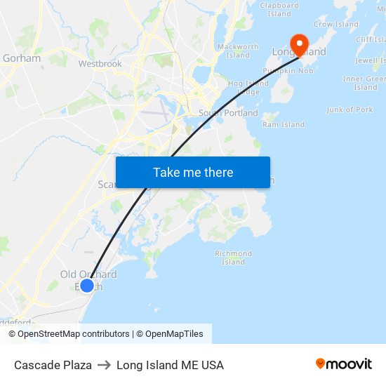 Cascade Plaza to Long Island ME USA map