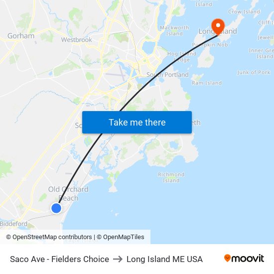 Saco Ave - Fielders Choice to Long Island ME USA map