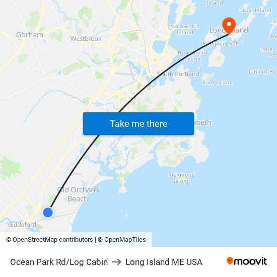 Ocean Park Rd/Log Cabin to Long Island ME USA map