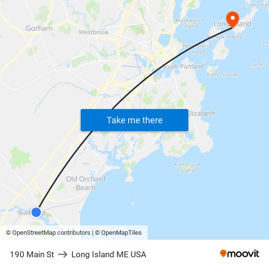 190 Main St to Long Island ME USA map