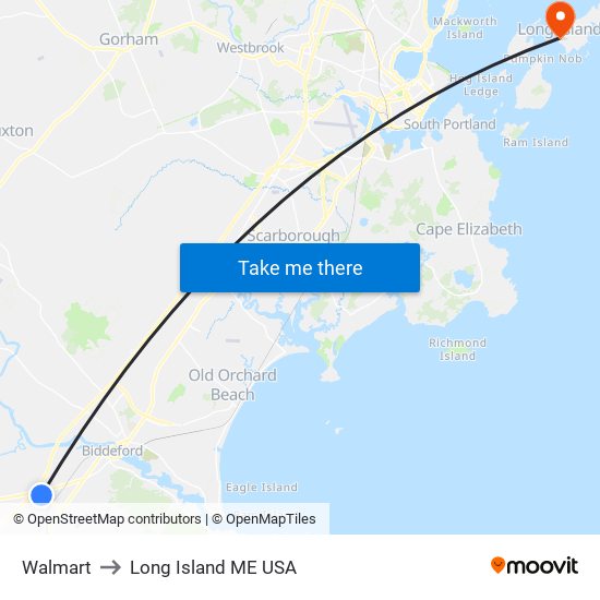 Walmart to Long Island ME USA map
