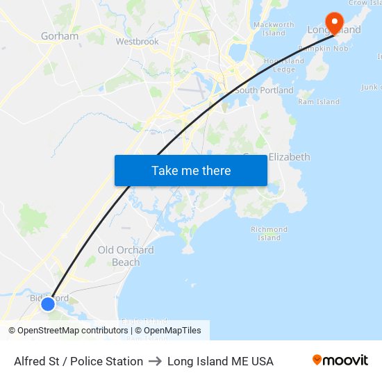 Alfred St / Police Station to Long Island ME USA map