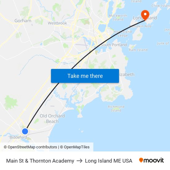 Main St & Thornton Academy to Long Island ME USA map