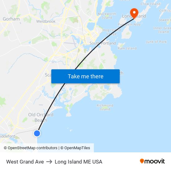 West Grand Ave to Long Island ME USA map