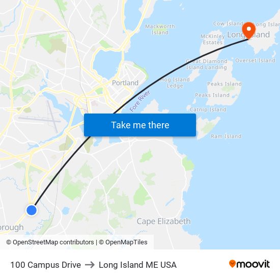 100 Campus Drive to Long Island ME USA map