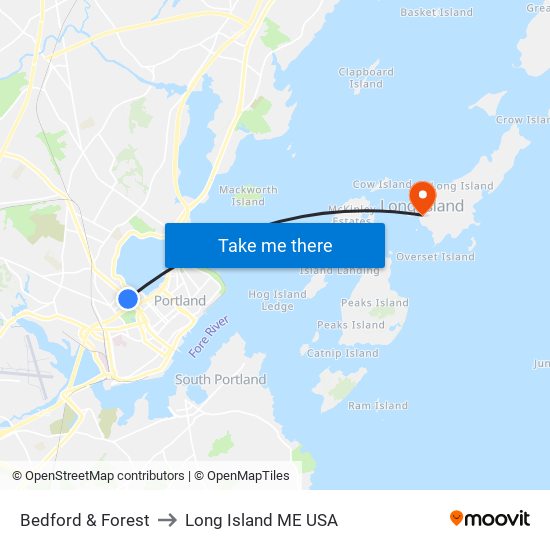 Bedford & Forest to Long Island ME USA map