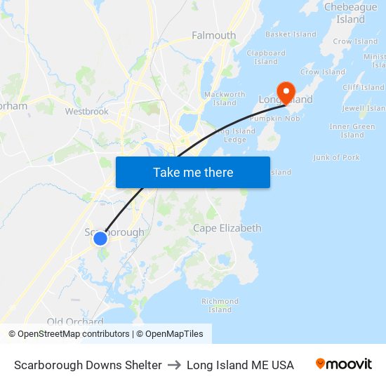 Scarborough Downs Shelter to Long Island ME USA map